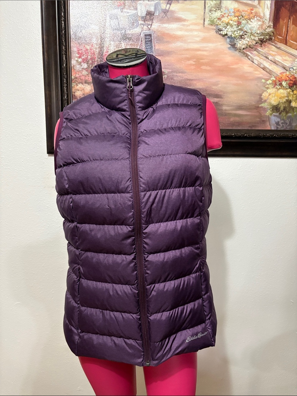 Eddie Bauer Goose Down Fill PURPLE EB650 Quilted Puffer Vest Women's Size Large